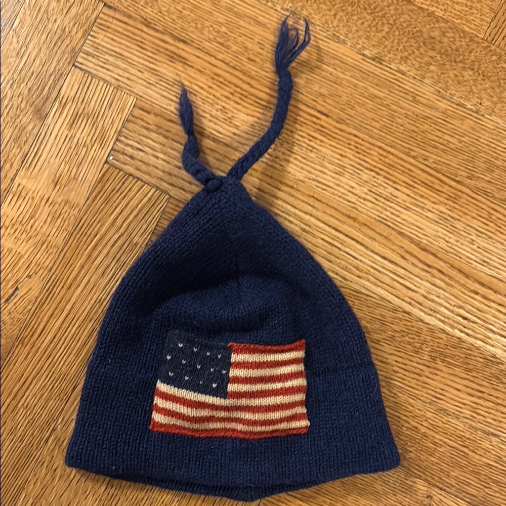 Polo Navy Blue Knit Hat with American Flag